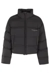 Alexander Wang Cropped Black Puffer Jacket With Jacquard Channel Design And Reflective Logo In Black