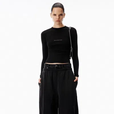 Alexander Wang Jacquard Logo Long Sleeve Crewneck In Black