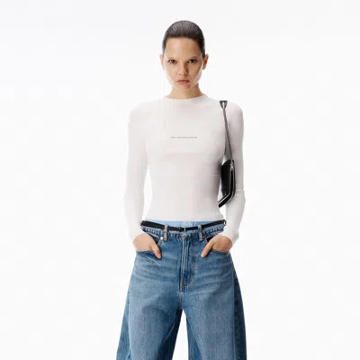 Alexander Wang Jacquard Logo Long Sleeve Crewneck In White