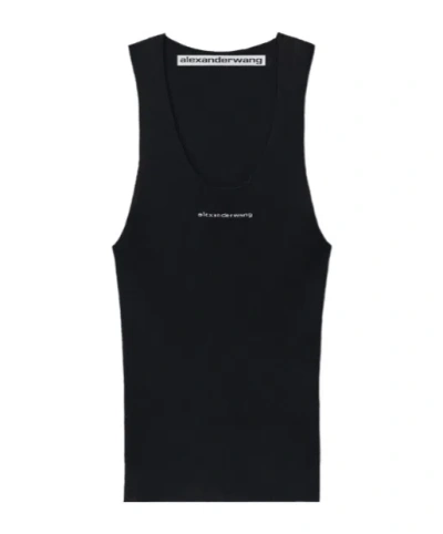 Alexander Wang Jacquard Logo Racer Tank In Black