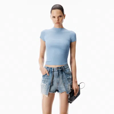 Alexander Wang Jacquard Logo Short Sleeve Crewneck In Blue