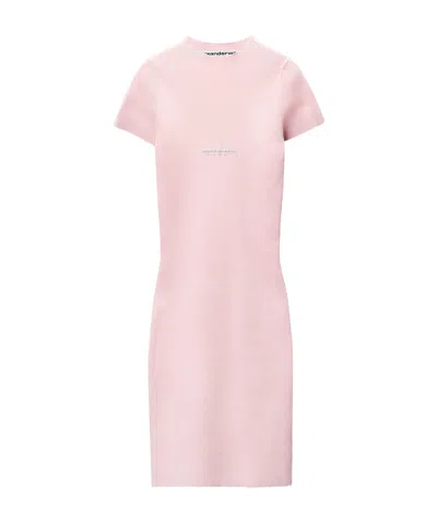 Alexander Wang Jacquard Logo Short Sleeve Crewneck Mini Dress In Pink