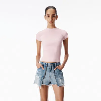 Alexander Wang Jacquard Logo Short Sleeve Crewneck In Pink