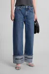 Alexander Wang Mid Rise Straight Jean With Embroidered Cuff In Blue