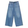 Alexander Wang Frayed Waist Wide Leg Zip-up Jeans In Blue