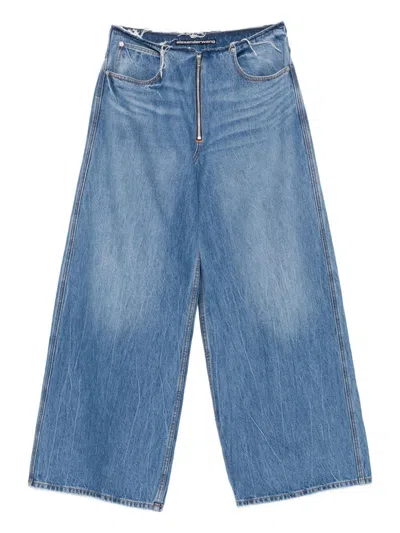 ALEXANDER WANG ALEXANDER WANG FRAYED WAIST WIDE LEG ZIP-UP JEANS
