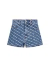 Alexander Wang Denim Shorts With All Over Logo In Blue