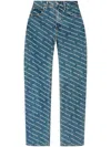 Alexander Wang Logo Print Sequined Mid-rise Straight Leg Trousers In Deep Blue/white