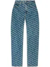 Alexander Wang Logo Print Sequined Mid-rise Straight Leg Trousers In Deep Blue/white