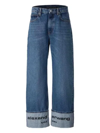 ALEXANDER WANG CUFFED LOGO-DETAIL JEANS - WOMEN'S - COTTON