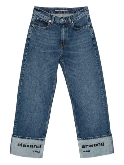 Alexander Wang Indigo Logo-embroidered Mid-rise Jeans In Blue