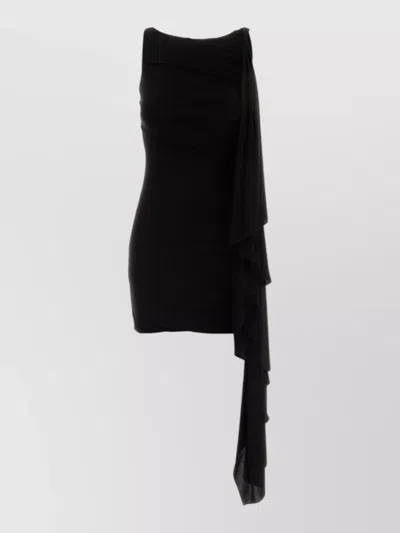 Alexander Wang Jersey Mini Dress Fitted One Shoulder Ruffles In Black