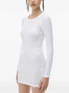 Alexander Wang Crystal Hotfix Long Sleeve Crewneck Dress In White