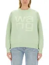 Alexander Wang Debossed Stacked Logo Unisex Pullover In Green