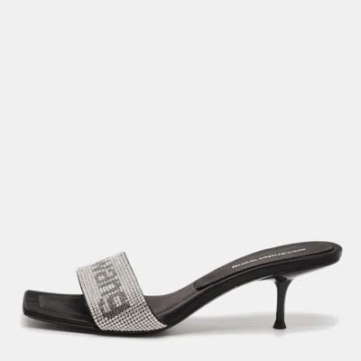 Pre-owned Alexander Wang Jessie Size 36.5 Black Leather Crystal Embellished Slide Sandals