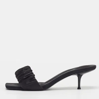 Pre-owned Alexander Wang Jessie Size 38.5 Black Satin Slide Sandals