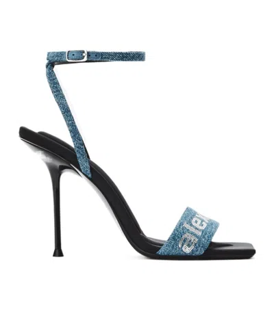 Alexander Wang Julie Logo-embellished Denim Sandals In Blue