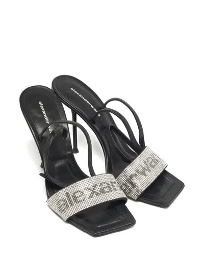 Pre-owned Alexander Wang Julie Crystal-strap Leather Sandals In Black
