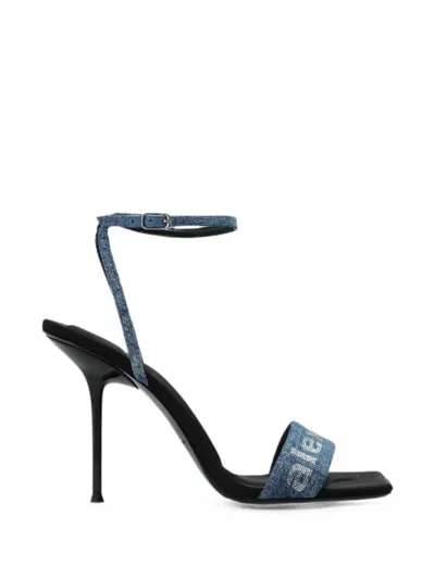 Alexander Wang Julie Billboard Crystal Logo Ankle Strap Sandal In Blue
