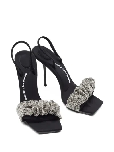 Pre-owned Alexander Wang Julie Scrunchie Slingback Sandals In Silver