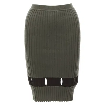 Pre-owned Alexander Wang Khaki Black Ribbed Cut Out Pencil Knee Skirt Xs