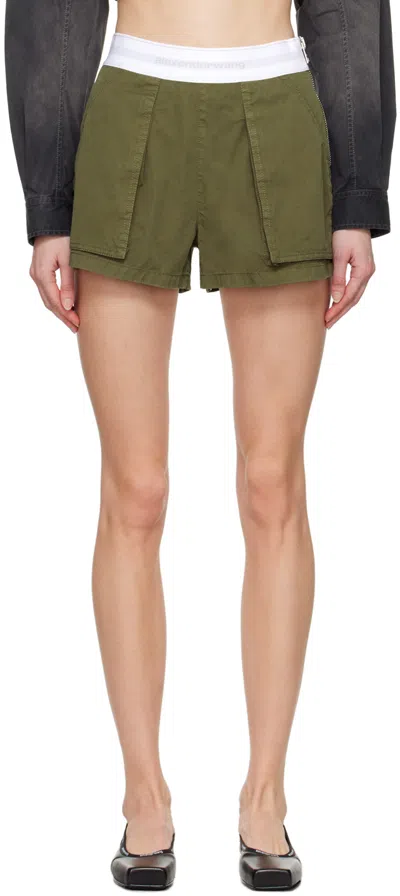 Alexander Wang Logo-waistband Cotton Cargo Shorts In Military Green