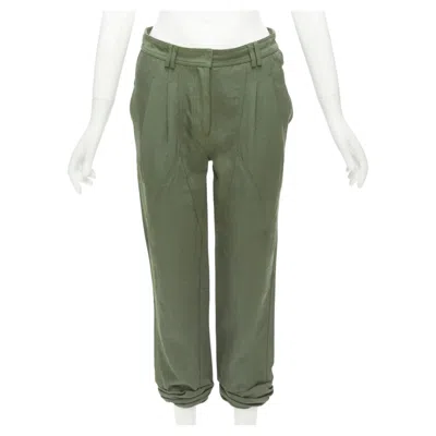 Pre-owned Alexander Wang Khaki Twill Panelled Back Pockets Ruched Hem Safari Pants Us0 Xs In Gray