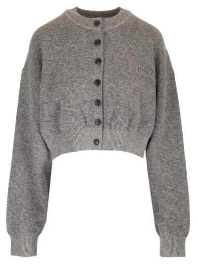 Alexander Wang Knit Cropped Cardigan In Grey
