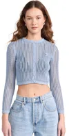 ALEXANDER WANG KNIT CROPPED CREW NECK CARDIGAN WITH EMBROIDERED LOGO DARK OXFORD BLUE
