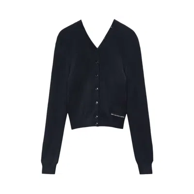 Pre-owned Alexander Wang Knit Logo Label High Neck Button Up Cardigan 'black' | Women's Size S
