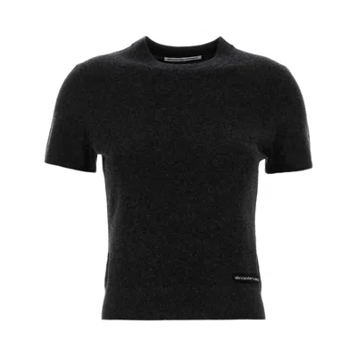 Pre-owned Alexander Wang Knit Logo Label Short-sleeve Crewneck Tee 'charcoal' | Grey | Women's Size L In Gray
