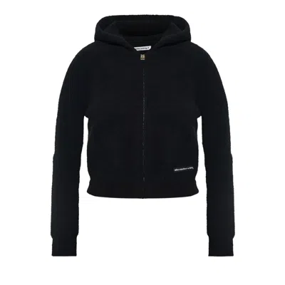 Pre-owned Alexander Wang Knit Logo Label Shrunken Zip Up Hoodie 'black' | Women's Size Xs