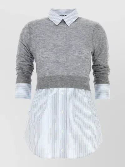 Alexander Wang Knit Shirt Layered Crewneck Button Design In Gray