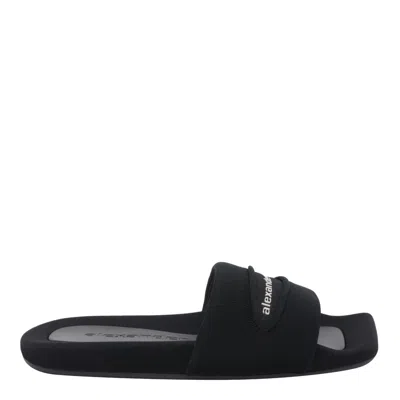 Alexander Wang Knitted Logo Slide Sandals In Black