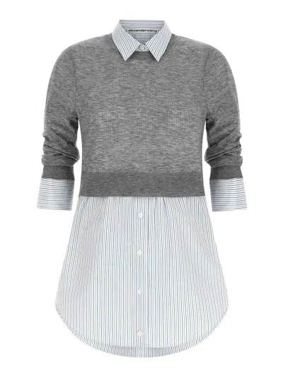 Alexander Wang Layered Wool And Cotton Blouse In Gray