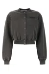 Alexander Wang Short Cotton Cardigan Ribbed Cuffs In Gray