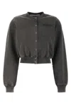 Alexander Wang Short Cotton Cardigan Ribbed Cuffs In Gray