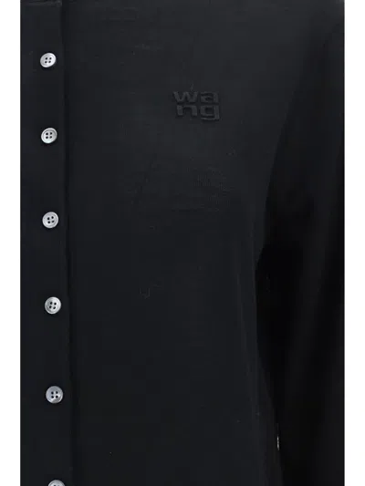 Alexander Wang Logo-debossed Merino-wool Cardigan In Black