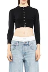 Alexander Wang Beaded Hotfix Cropped Crewneck Cardigan In Black
