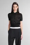 Alexander Wang Logo Embroidered Cropped Polo Knit Top In Black