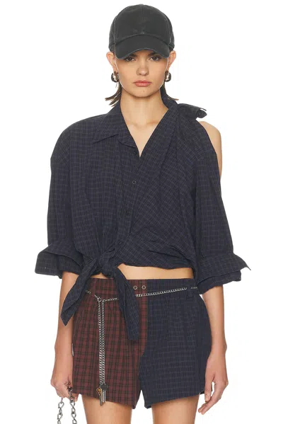 Alexander Wang Knotted Button Down Shirt In Blue
