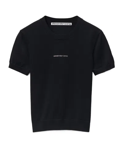 Alexander Wang Kurzarm-oberteil Mit Rundhalsausschnitt Und Kristall-logo In Black