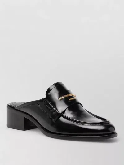 Alexander Wang Lace Mules Block Heel Glossy Finish Round Toe In Black