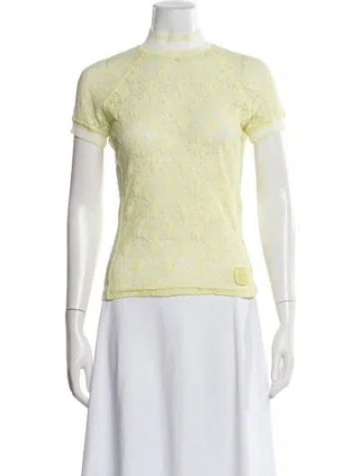 Pre-owned Alexander Wang Lace Pattern Mock Neck T-shirt In Yellow
