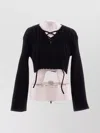 Alexander Wang Lace-up Ribbed V Neck Cropped Top In Black