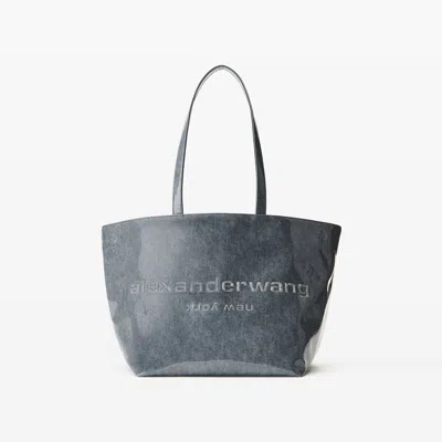Alexander Wang Lacquered Denim Punch Tote In Blue