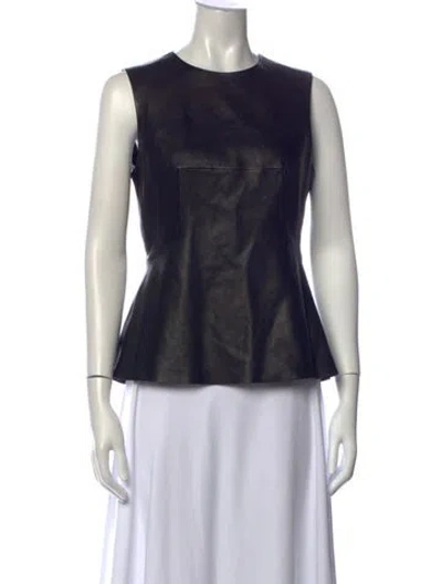 Pre-owned Alexander Wang Lambskin Crew Neck Top W/ Tags In Black