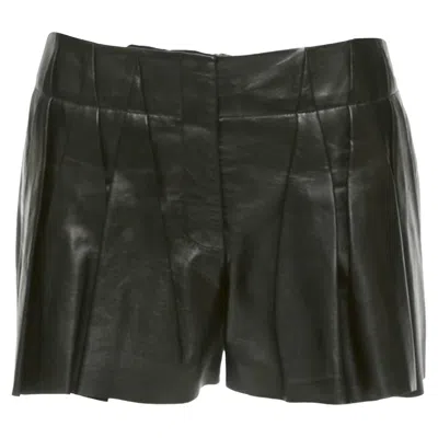 Alexander Wang Lambskin Leather Pleated Front Shorts In Black