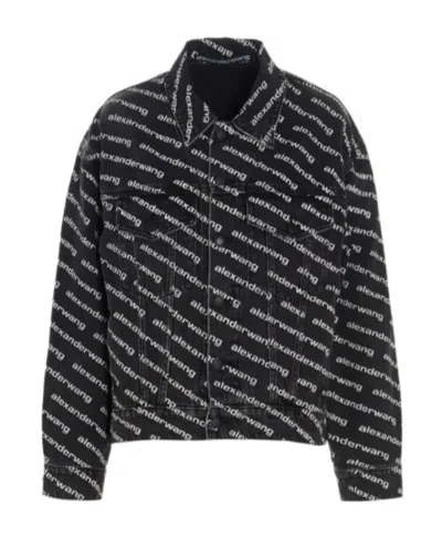 Alexander Wang Denim Jacket With All-over Logo In Black