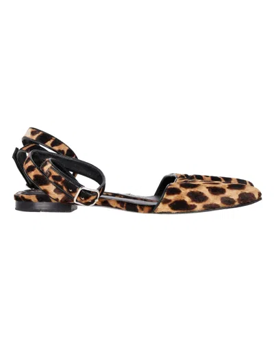 Alexander Wang Lara Leopard-print Ankle-wrap D'orsay Flats In Brown Calf Hair